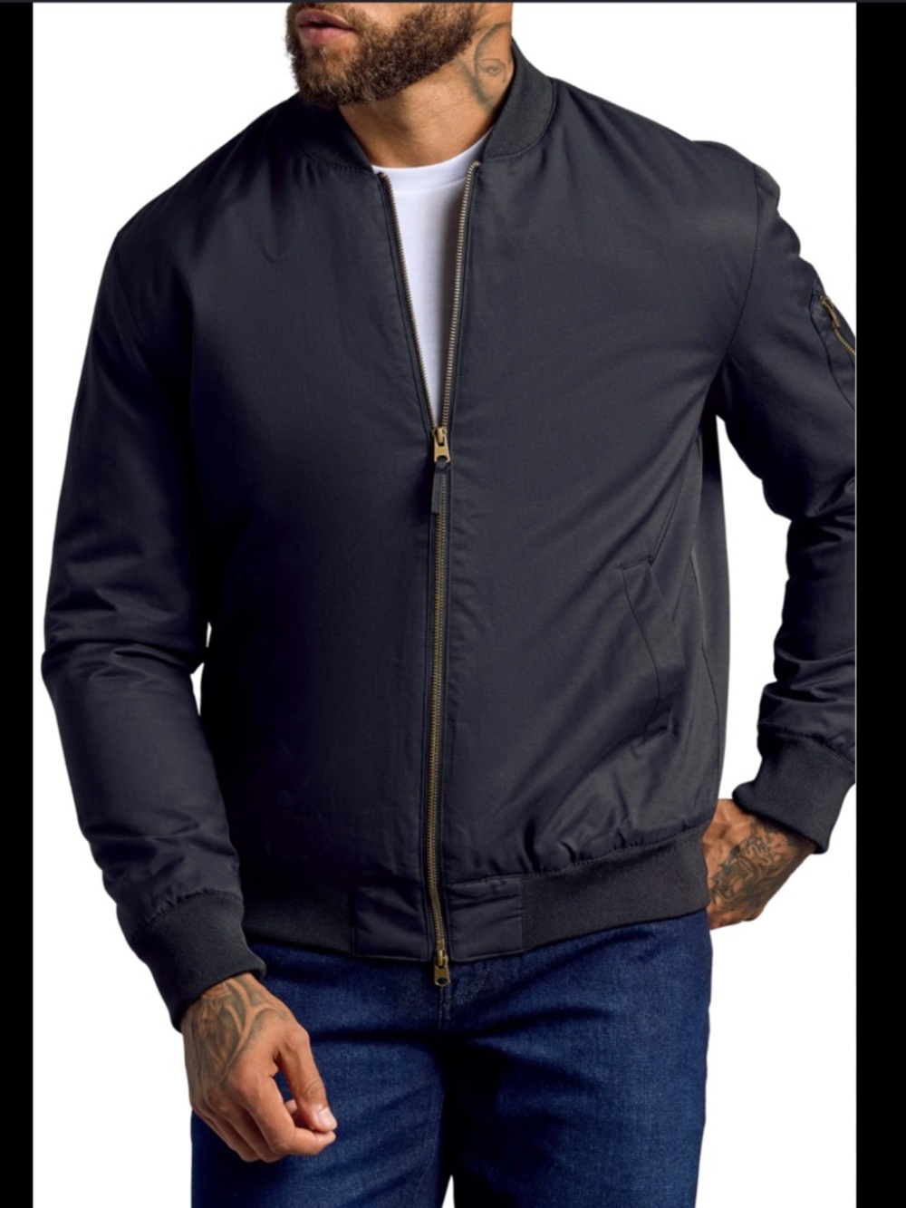 Everlane Men's Black Satin Bomber Jacket - Classic Zip Front